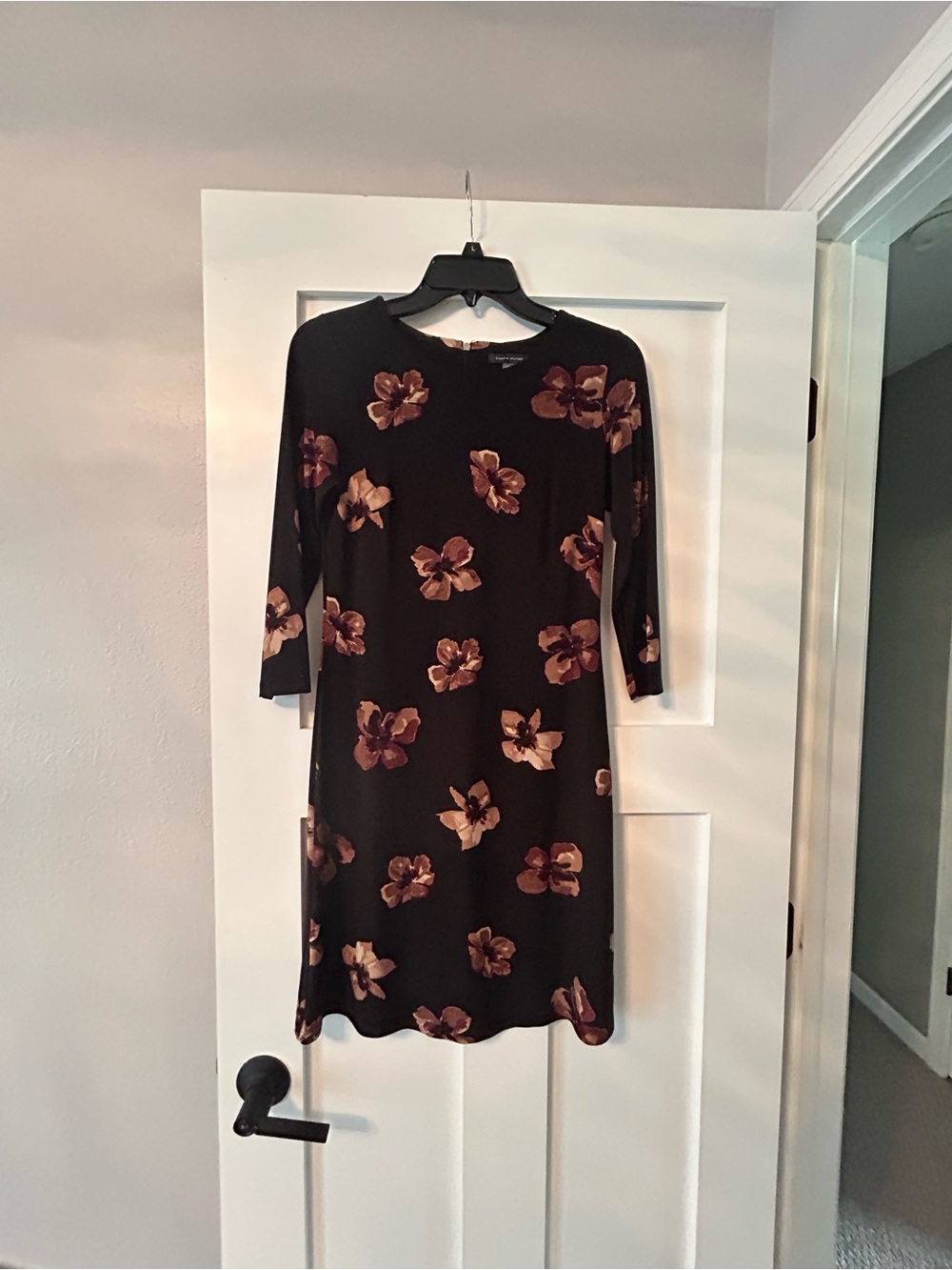 Tommy Hilfiger Black Long-Sleeve Dress with Brown Floral Print